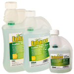 Three translucent plastic bottles of AgriVee Enhance feather and shell support supplement in 1 litre, 500ml, and 250ml sizes, arranged against a plain white background.