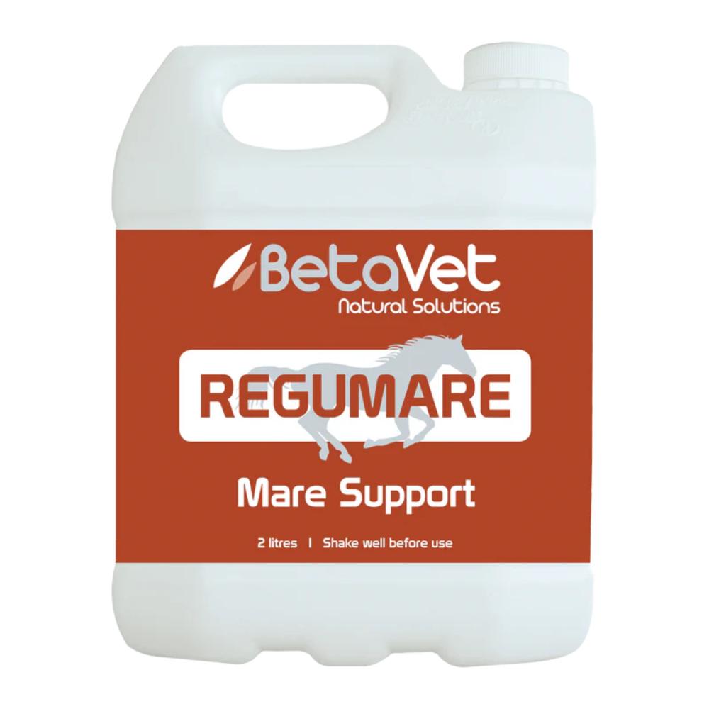 A bottle of BetaVet Regumare Mare Support, with product information and branding visible.