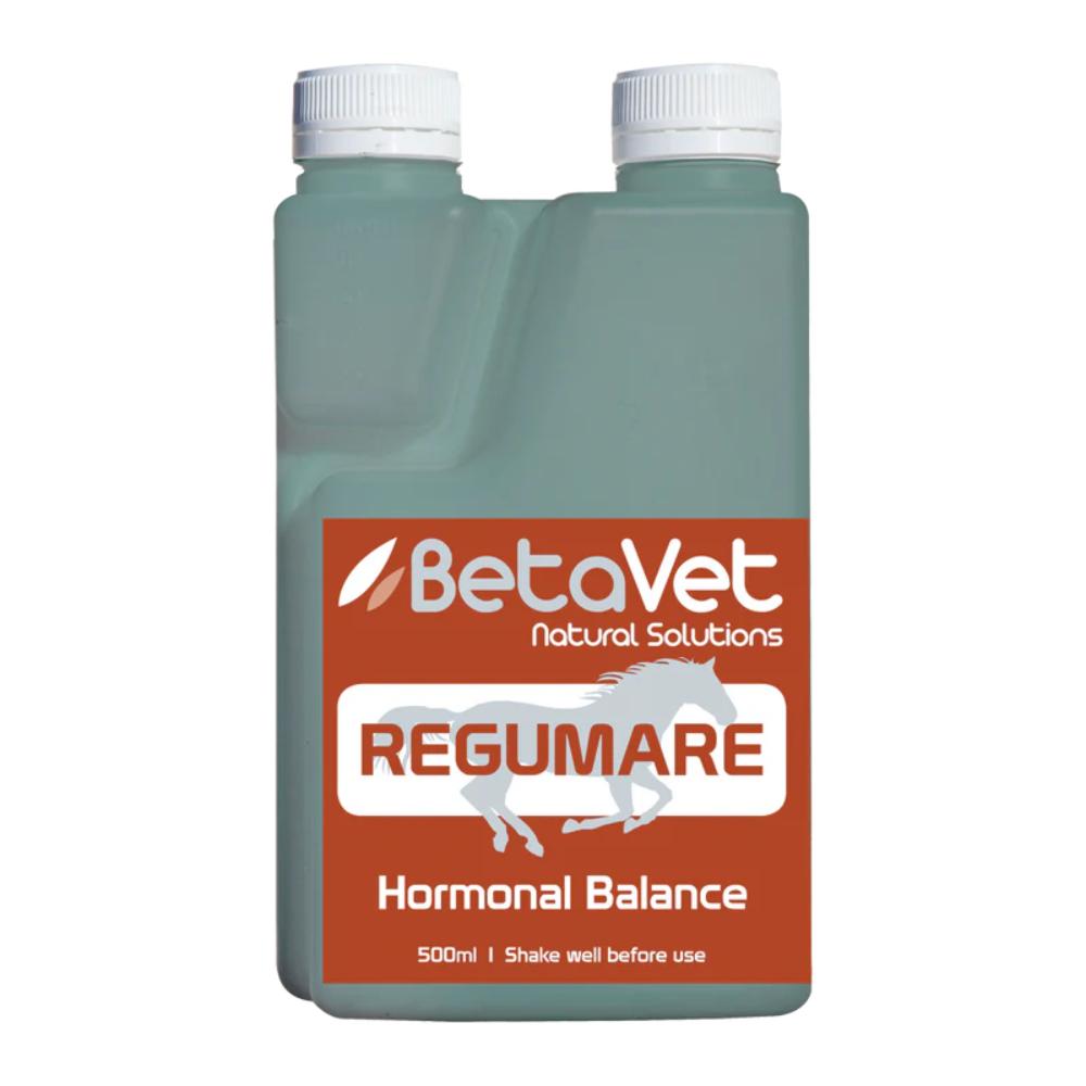 A bottle of BetaVet Regumare Mare Support, with product information and branding visible.