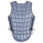 Blue mesh vest with lace-up sides on a white background