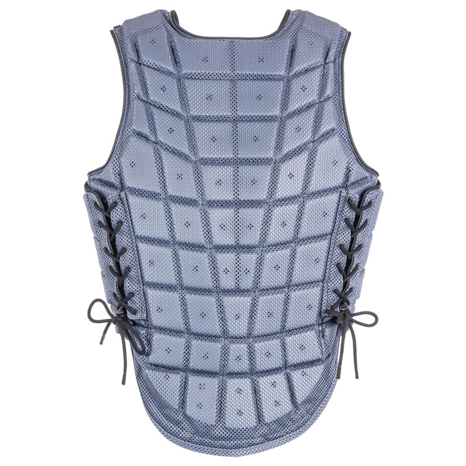 Blue mesh vest with lace-up sides on a white background