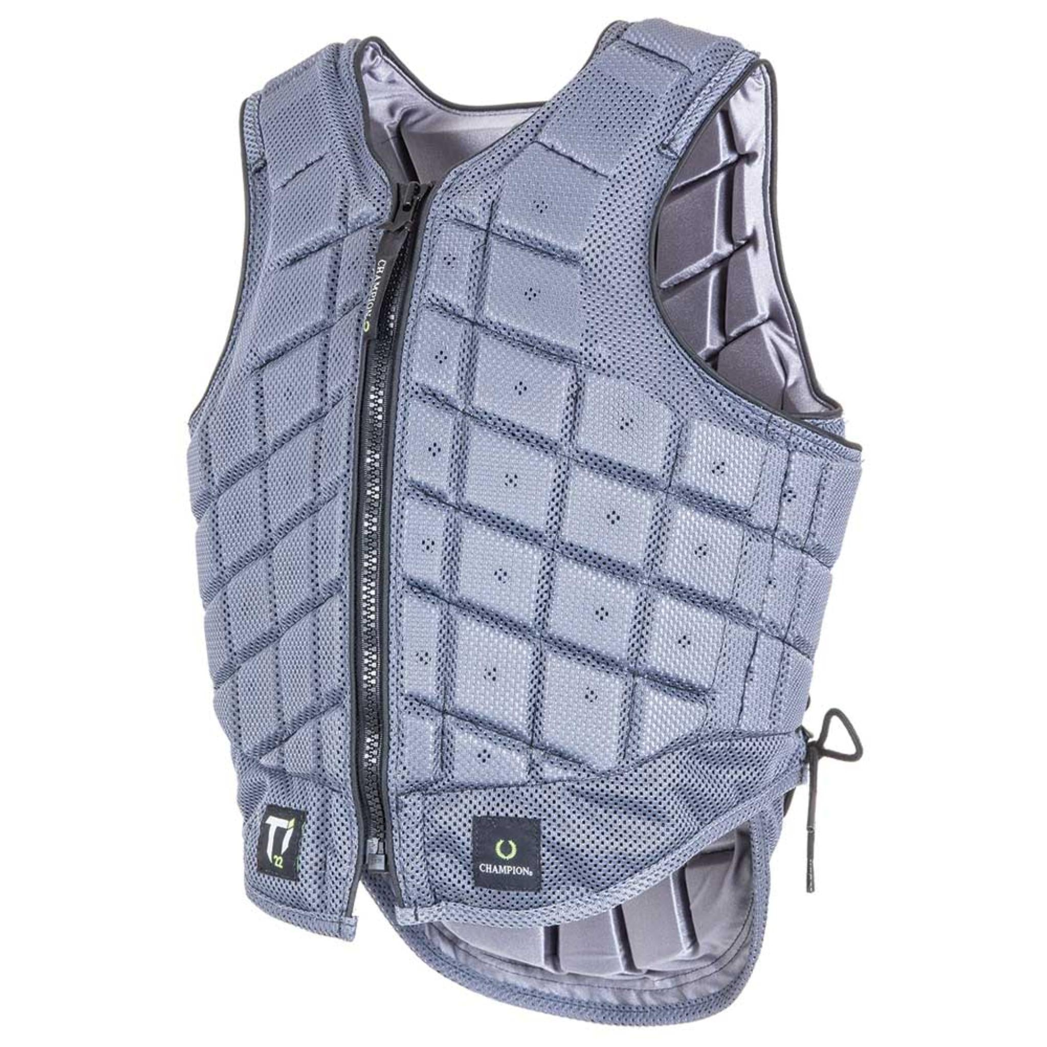 Gray protective vest with a grid pattern on a white background