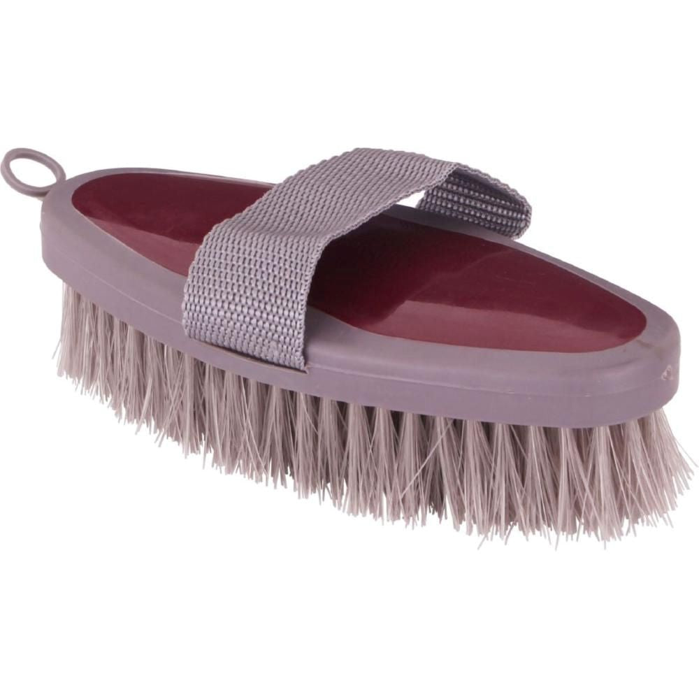 Grooming brush with bristles and a handle on a white background