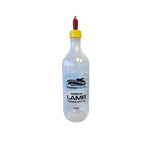 White lamb feeding bottle with red nozzle on a white background