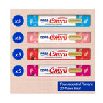 Assorted flavors of Inaba Churu pet treats in a packaging box.