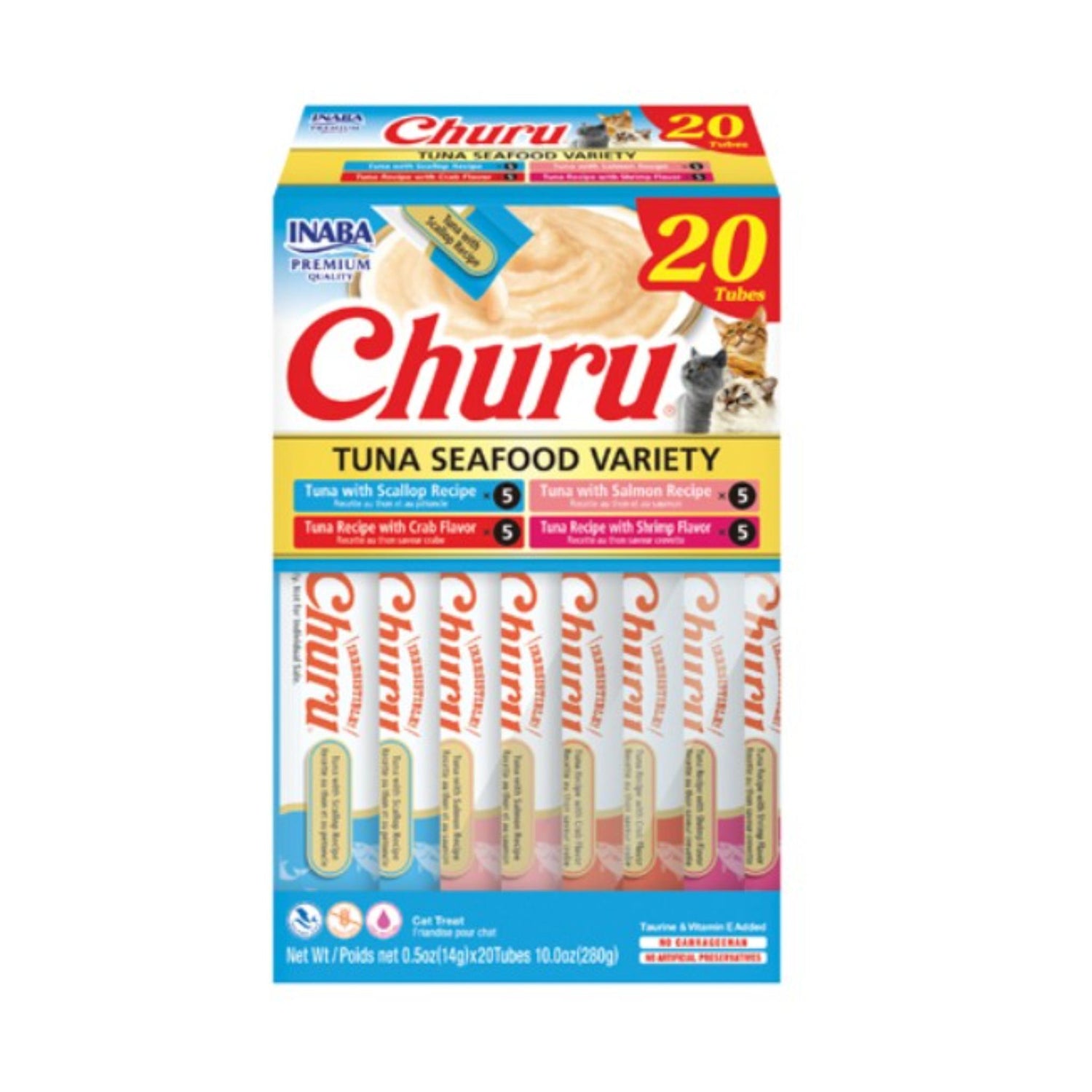 Box of Churu Tuna Seafood Variety cat treats on a white background