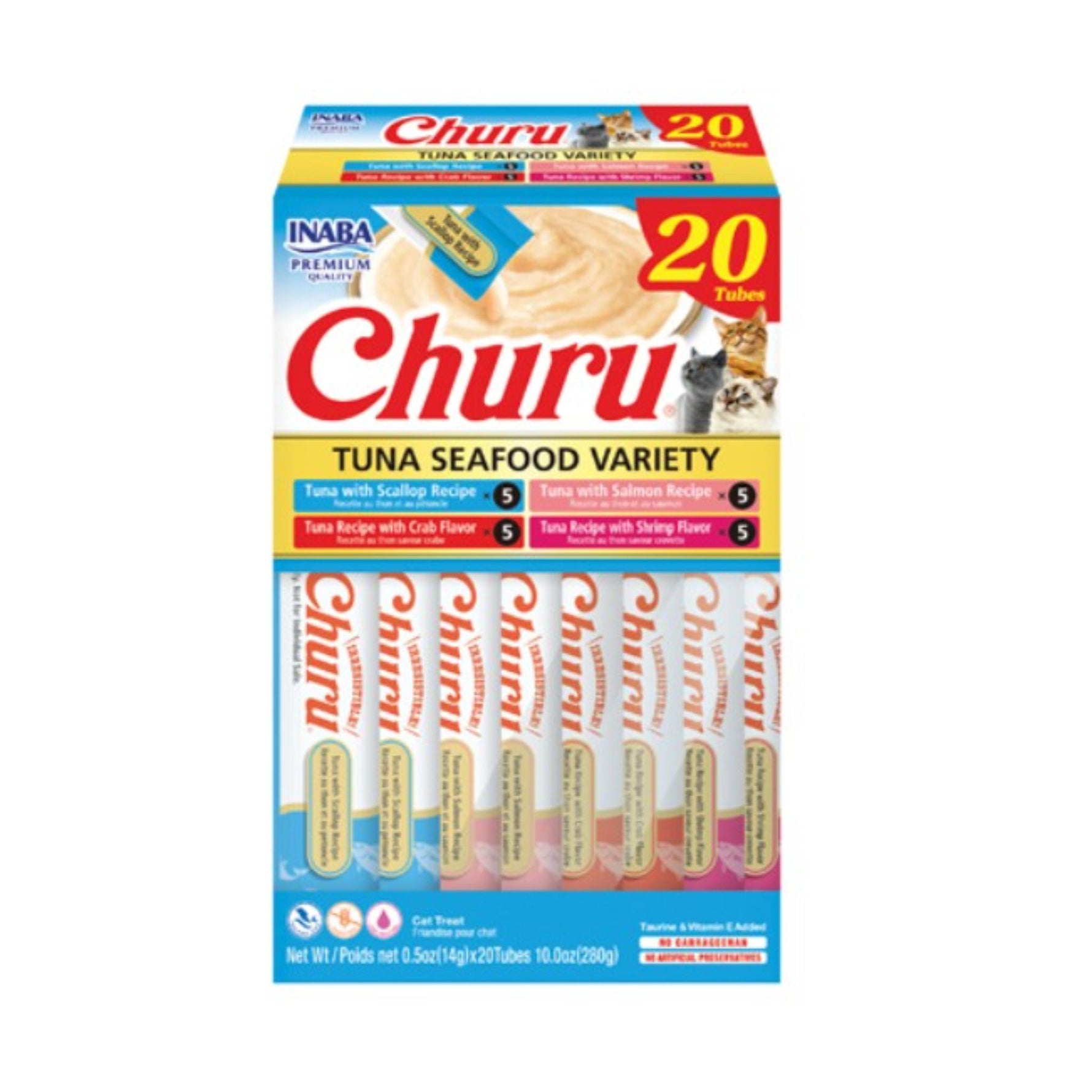 Box of Churu Tuna Seafood Variety cat treats on a white background