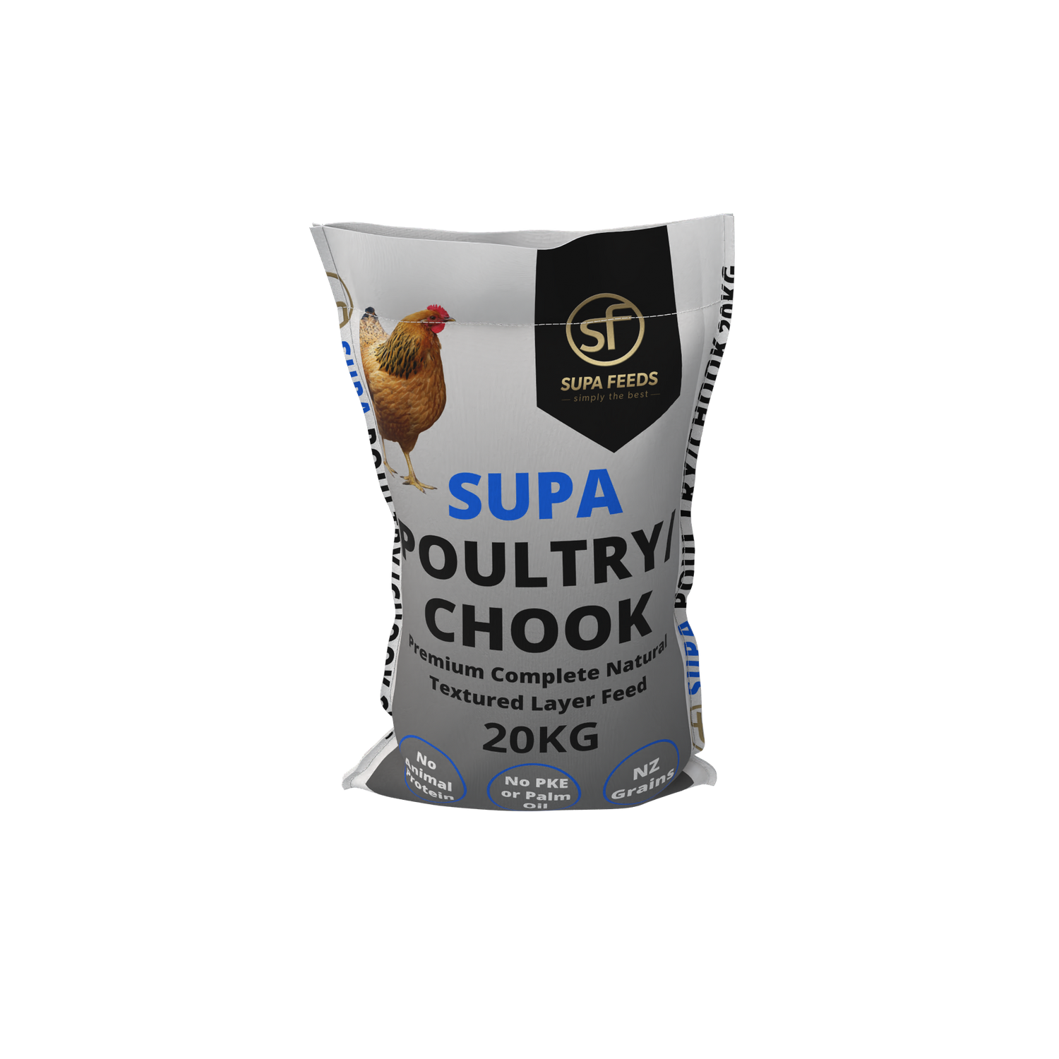 Supa Feeds Poultry Chook feed bag on a white background