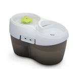 Pet water fountain with a white top and brown base on a white background