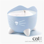 Blue cat-shaped water fountain with 'catit' branding on a white background