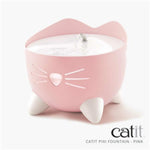 Pink cat-shaped water fountain with 'catit' branding on a white background