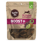 Earthz Pet NZ Venison & Kiwifruit Boost+ dog treat package on a white background