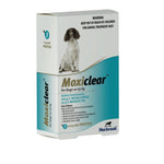 Moxiclear packaging for dogs with a dog illustration on a white background