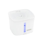 White electronic device with a blue light on a white background