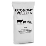 A 20kg bag of Takanini Feeds Economy Pellets for ruminants.